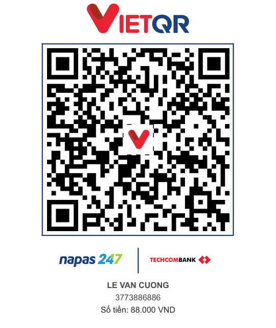 Mã VietQR chuyển khoản 88.000đ cho Lê Văn Cương, Techcombank